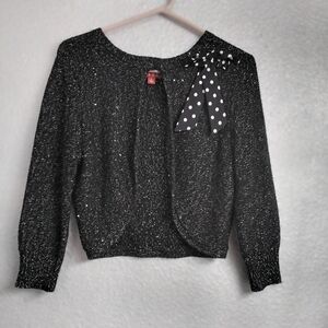 Elle Women's Cardigan/Crop Black W/Silver Metallic Thread  Size M
